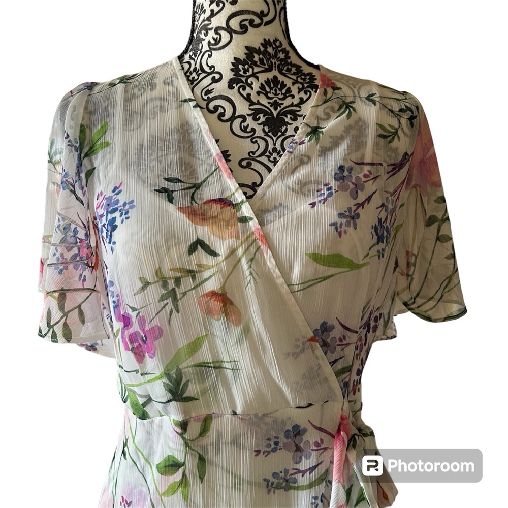 Calvin Klein Floral High-Low Faux Wrap Dress - Picture 6 of 12
